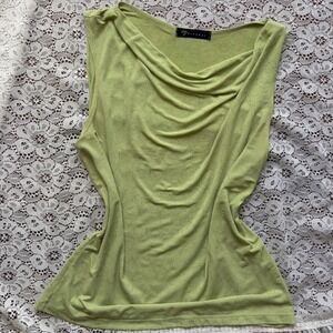 Ibiza Summer Lime Green Cowl Neck Sleeveless Top Glitter Circle Pattern XL